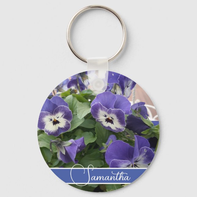 Blaue Blume Blumenfrauen Schlüsselring Schlüsselanhänger (Vorderseite)