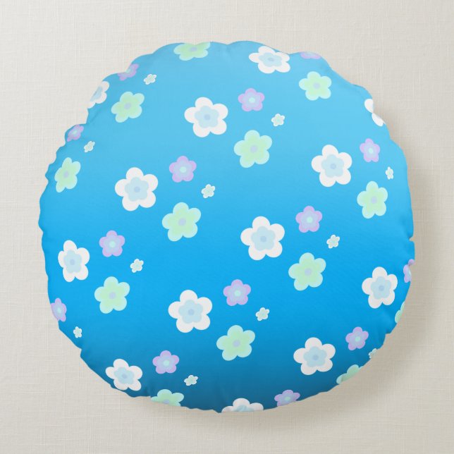 Blaue Blume Blütenfarbenes Muster Rundes Kissen (Vorderseite)