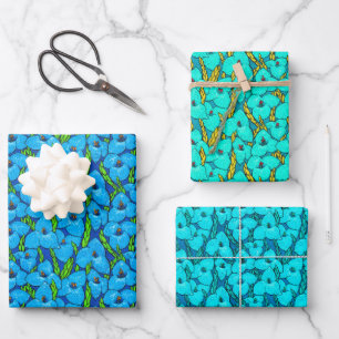 Blaue Blume Botanisches Blumenmuster Geschenkpapier Set