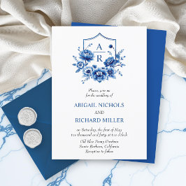 Blaue Blume Chinoiserie Blume Wappen Hochzeit Einladung