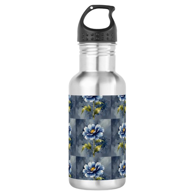 Blaue Blume Edelstahlflasche (Vorderseite)