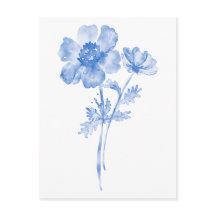 Blaue Blume, florale Aquarellmalerei