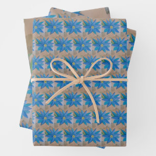 Blaue Blume Geschenkpapier Set