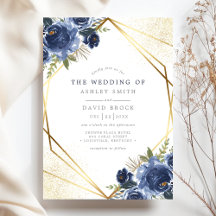 Blaue Blume Gold Geometric Moderne Hochzeit