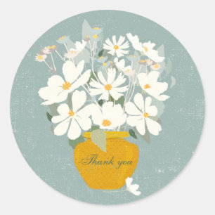 Blaue Blume Goldvase Danke Runder Aufkleber