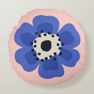 Blaue Blume hellrosa Rundes Kissen