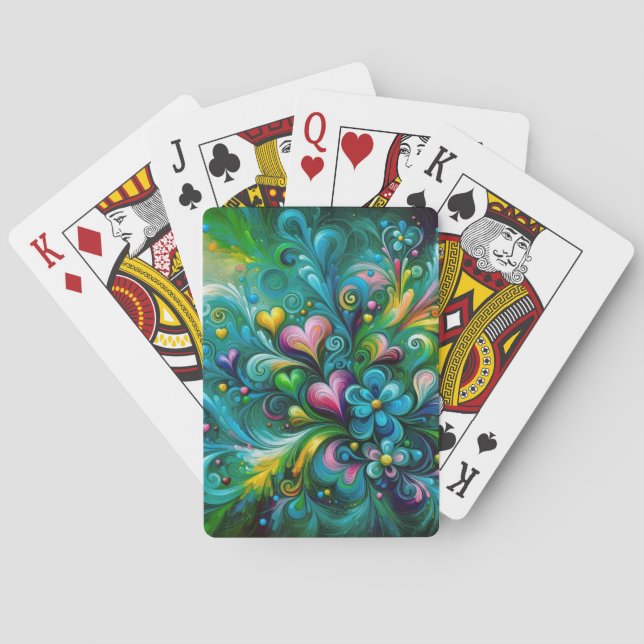 Blaue Blume Herz Swirl Spielkarten (Rückseite)
