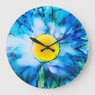 Blaue Blume in Alkoholtinten Große Wanduhr