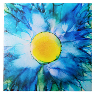 Blaue Blume in den Alkohol-Tinten Fliese