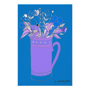 Blaue Blume in einer Tasse Poster