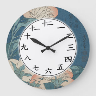 Blaue Blume Japanischer oder chinesischer Zahlenuh Große Wanduhr