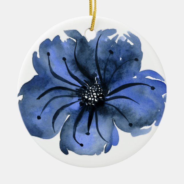 Blaue Blume Keramik Ornament (Vorne)