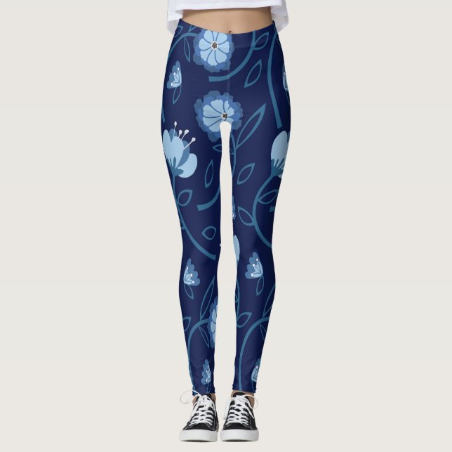 Blaue Blume Leggings (Vorderseite)