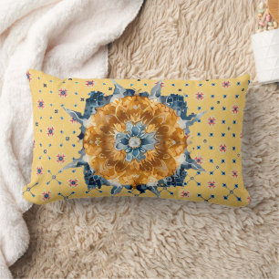 Blaue Blume Mandala, gelb Lendenkissen