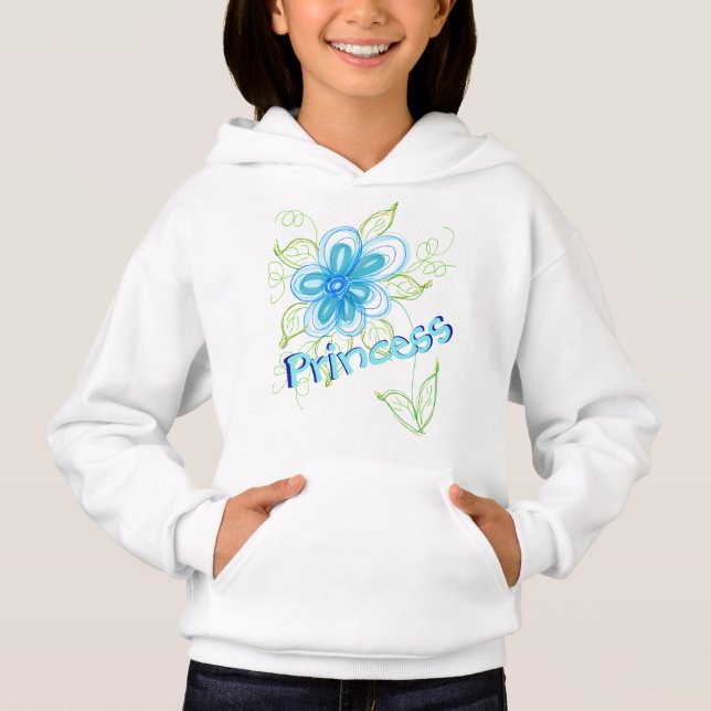 Blaue Blume mit Grün Hoodie (Vorderseite)