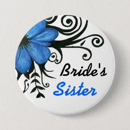 Blaue Blume mit schwarzen Blätter und Wirbel Button