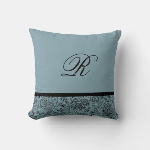 Blaue Blume Monogram, kundenspezifischer Baumwollk Kissen