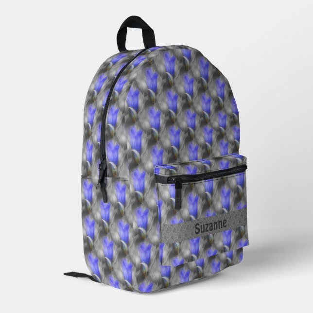 Blaue Blume Naturmuster Personalisiert Bedruckter Rucksack (Rückseitige Ecke links)