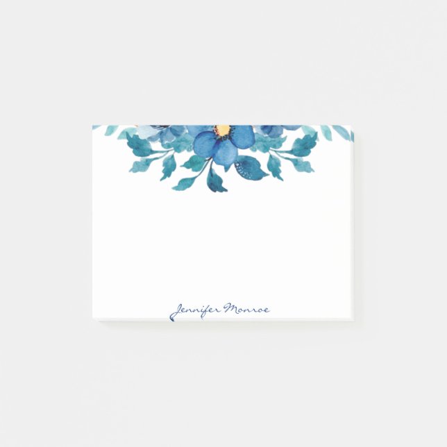 Blaue Blume personalisiert Post-it Klebezettel (Vorderseite)