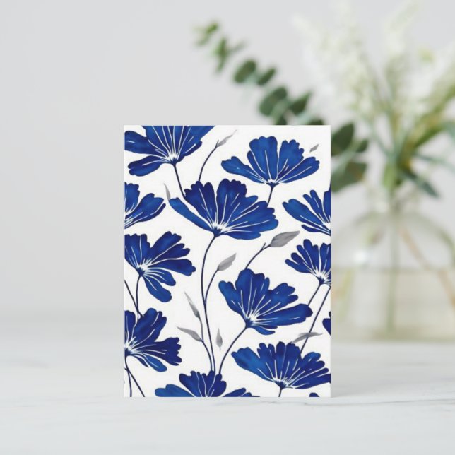 Blaue Blume Postkarte (Stehend Vorderseite)