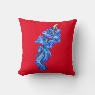 Blaue Blume Roter Hintergrund Kissen
