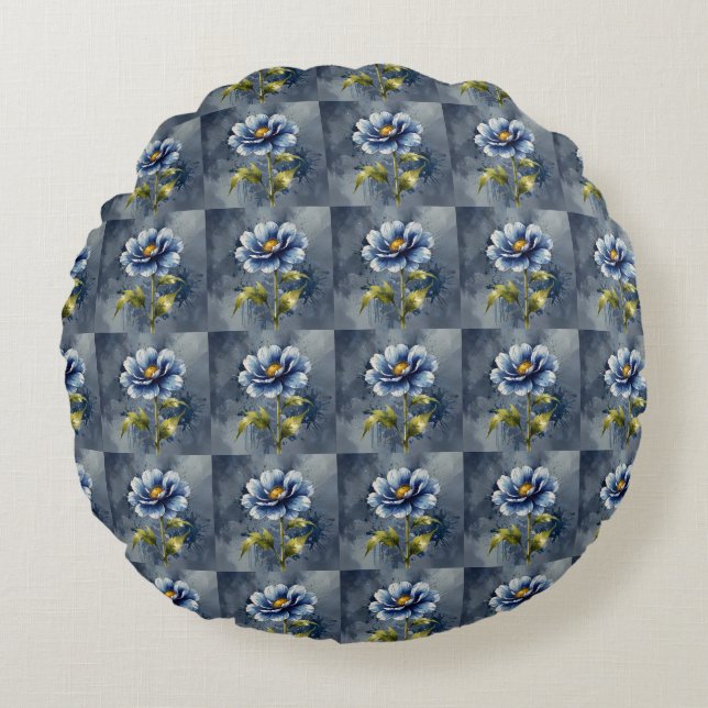 Blaue Blume Rundes Kissen (Vorderseite)