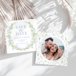 Blaue Blume Save the Date Foto Einladung