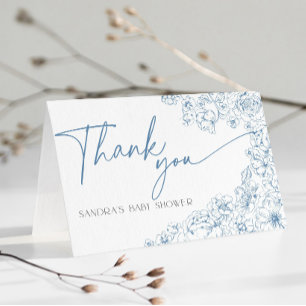 Blaue Blume Toile de Jouy Baby Shower Dankeschön Dankeskarte