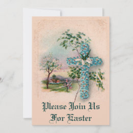 Blaue Blume über Ostern Einladung