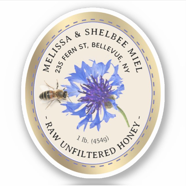 Blaue Blume und Bewässerungsschutzsiegel Goldgrenz Aufkleber (Vorderseite)