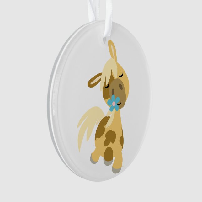 Blaue Blume und Niedlicher Cartoon Pony Akronylic  Ornament (Vorderseite)