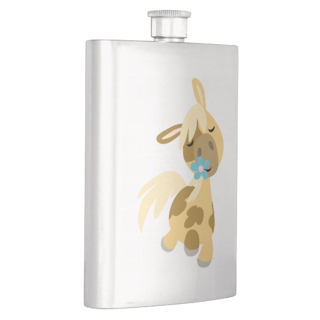 Blaue Blume und Niedlicher Cartoon Pony Classic Fl Flachmann (Rechts)