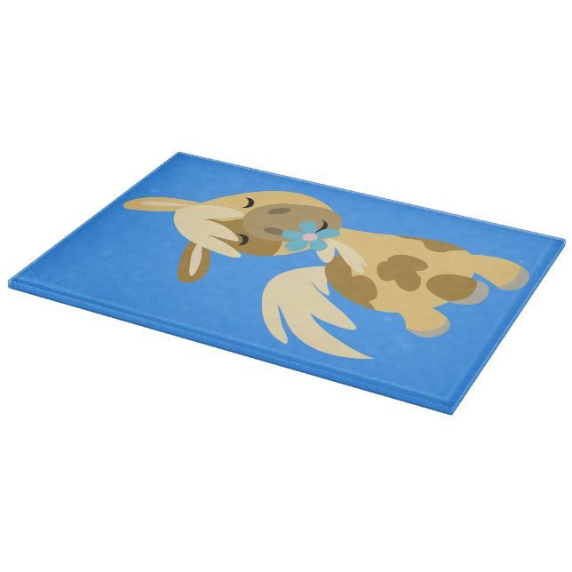 Blaue Blume und Niedlicher Cartoon Pony Cutting Bo Schneidebrett (Ecke)