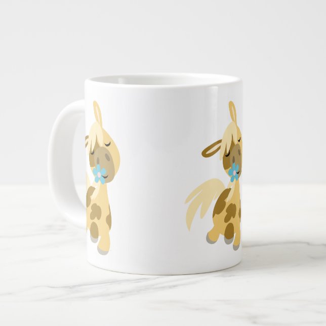 Blaue Blume und Niedlicher Cartoon Pony Jumbo Tass Jumbo-Tasse (Vorderseite Links)