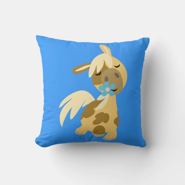 Blaue Blume und Niedlicher Cartoon Pony Pillow Kissen (Vorderseite)