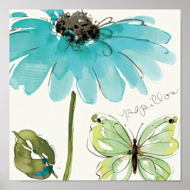 Blaue Blume und Schmetterling Poster (Vorne)