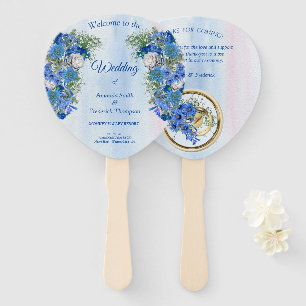 Blaue Blume und Weißrosen Fächer