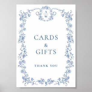 Blaue Blume Verzierte Viktorianische Grace Cards u Poster