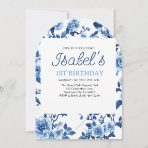 Blaue Blume Vintag Elegante Einladung