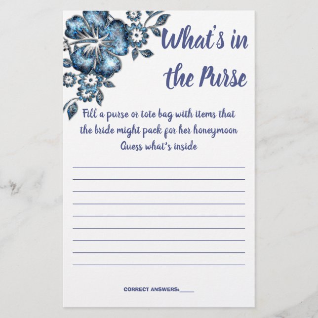 BLAUE BLUME, WAS IN DER PURSE SHOWER GAME CARD IST FLYER (Vorne)