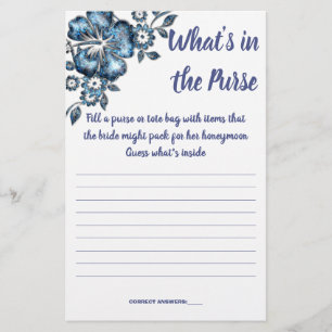 BLAUE BLUME WAS IST IN DER HANDTASCHE SHOWER SPIEL FLYER