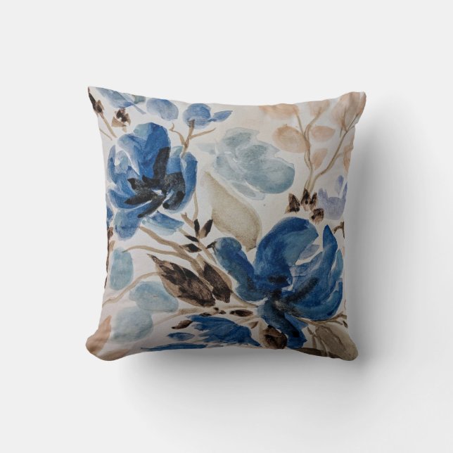Blaue Blume Wasserfarben Druckkissen Kissen (Vorderseite)