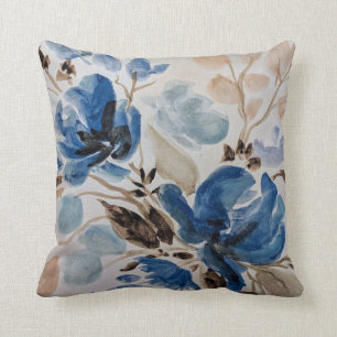 Blaue Blume Wasserfarben Druckkissen Kissen