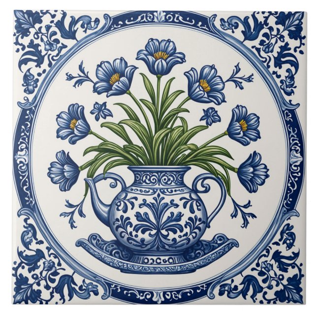 Blaue Blumen 2 Fliese (Vorderseite)
