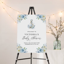 Blaue Blumen Anker Nautische Babyparty Begrüßung