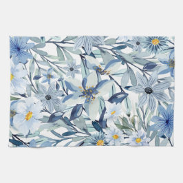 Blaue Blumen Aquarell Blumenkunst  Geschirrtuch
