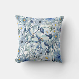 Blaue Blumen Aquarell Blumenkunst  Kissen