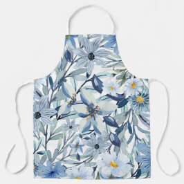 Blaue Blumen Aquarell Blumenkunst  Schürze