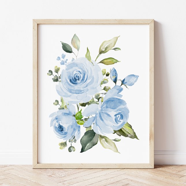 Blaue Blumen, Aquarellfarben-Blume, Junge Kinderzi Poster (Von Creator hochgeladen)