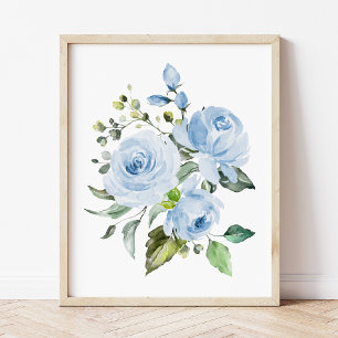 Blaue Blumen, Aquarellfarben-Blume, Junge Kinderzi Poster